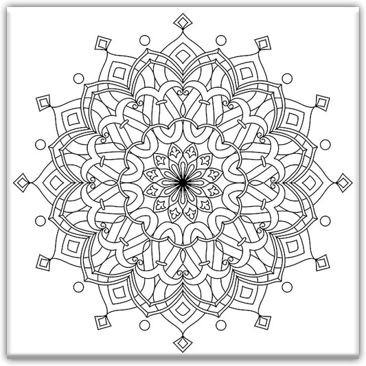 Star Mandala Predrawn Canvas for coloring | Stretched primed canvas 8 x 8 Inches | Premium Handmade predrawn Canvas | Art and Sip Party, DIY Kit, Party favor | Pre-painted canvas | Wall Art