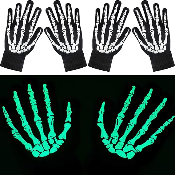 3 Pairs Halloween Skeleton Gloves, Fluorescent Skeleton Gloves Skull Goth Glow in Dark for Halloween Cosplay Costume