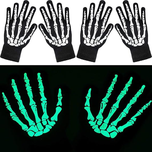 3 Pairs Halloween Skeleton Gloves, Fluorescent Skeleton Gloves Skull Goth Glow in Dark for Halloween Cosplay Costume