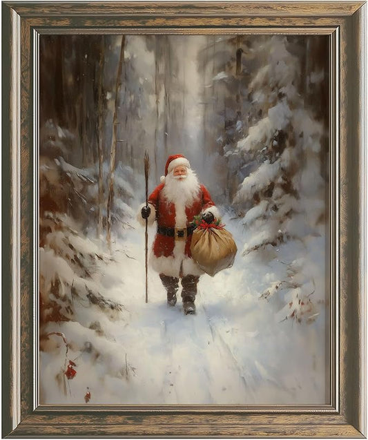Santa Is Coming To Town Painting Print, Vintage Cozy Santa Claus Wall Art, Country Cabin Decor, Winter Core Holiday Print, Cottage Core Winter Wall Decor (11x14 inch Print Unframed)