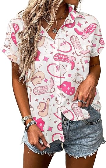 Western Shirt for Women Cowgirl Shirts Boho Graphic Button Down Country Concert Outfits Retro Cowboy Clothes Tops