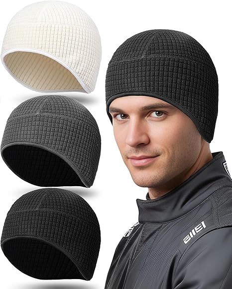 Newcotte 3 Pcs Winter Thermal Skull Caps Helmet Liner Fleece Lined Warm Cycle Cap Ski Hat Beanie Sport Headband for Men Women