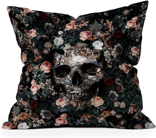 Society6 Throw Pillows with Pillow Insert - Home Decor by Burcu Korkmazyurek - Decorative Accent Pillows for Couch or Bed, 20” x 20”, Skull and Floral