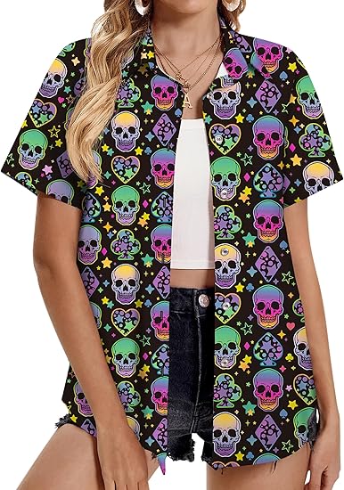 Hawaiian Shirts for Women Tropical Shirt Summer Beach Button Down Short Sleeve Blouses Floral Top Aloha Luau Outfits 2025