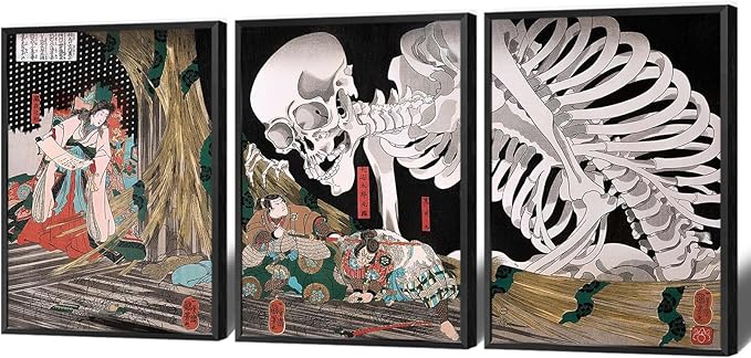 Set Of 3 Witch And Skull Ukiyo-E Canvas Posters Utagawa Takiyasha By Wall Art East Asia Japan Goth Prints Painting For Living Room Bedroom Dorm Wall Decor 12x16in Unframed