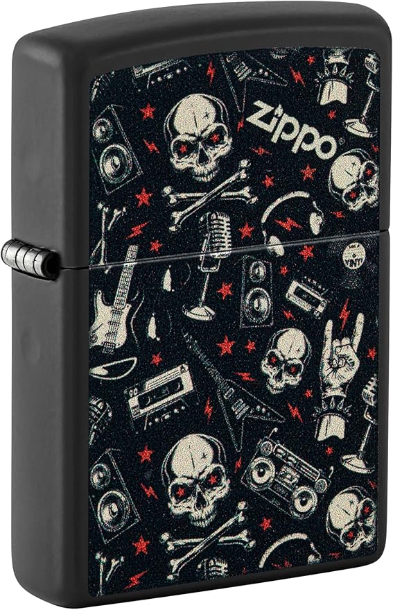 Zippo Lighter: Skulls and Music Pattern - Black Matte 46055