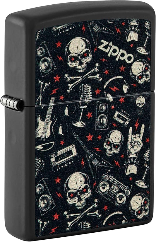 Zippo Lighter: Skulls and Music Pattern - Black Matte 46055