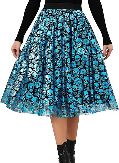 Halloween Skirt for Women Pumpkin Tulle Mesh Midi Dress Party Ghost Cute Witch Funny Print Clothes