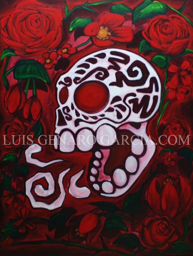 Skull Stamp Roses by Luis Genaro Garcia, Art Print Poster 12" x 18"