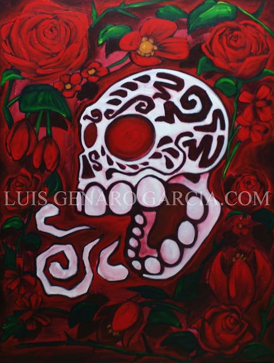 Skull Stamp Roses by Luis Genaro Garcia, Art Print Poster 12" x 18"
