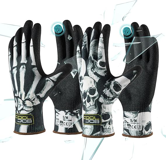 2 Pairs A4 Cut Resistant Gloves, Grip Nitrile Rubber Coated Safety Work Gloves with Full Touchscreen Fingers