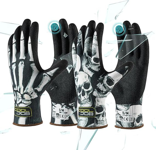 2 Pairs A4 Cut Resistant Gloves, Grip Nitrile Rubber Coated Safety Work Gloves with Full Touchscreen Fingers