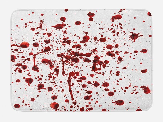 Ambesonne Horror Bath Mat, Splashes of Blood Grunge Style Bloodstain Horror Scary Zombie Halloween Themed Print, Plush Bathroom Decor Mat with Non Slip Backing, 30.2" x 20", White Red