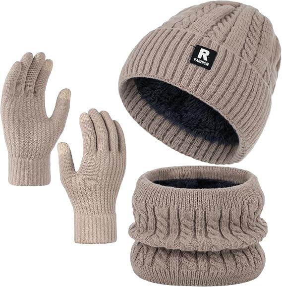 Winter Beanie Hat Scarf Gloves Set for Men Women, Slouchy Mens Winter Clothes Hats Neck Warmer Touchscreen Gloves