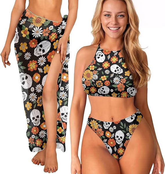 Swimsuit with Cover Up Set High Neck Swimsuits for Women Beach Cover Ups for Women