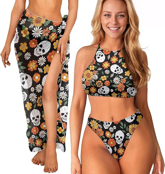 Swimsuit with Cover Up Set High Neck Swimsuits for Women Beach Cover Ups for Women