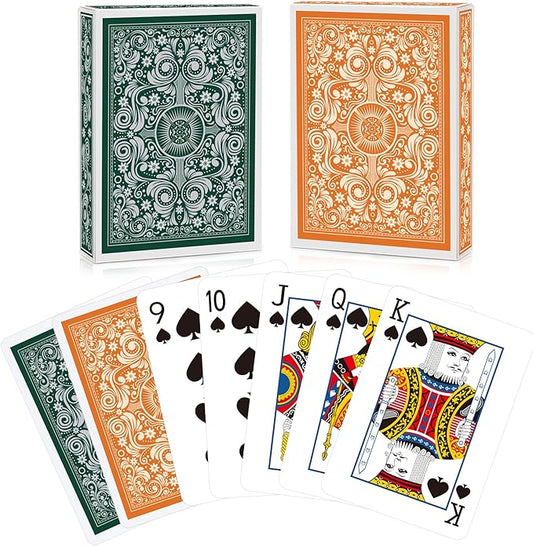 Playing Cards 2 Pack,Deck of Cards,Fun Cards Game for Adults,Poker Cards Professional,Standard Playing Cards Set,Suitable for Game Night,Various Party Games (Green/Orange)
