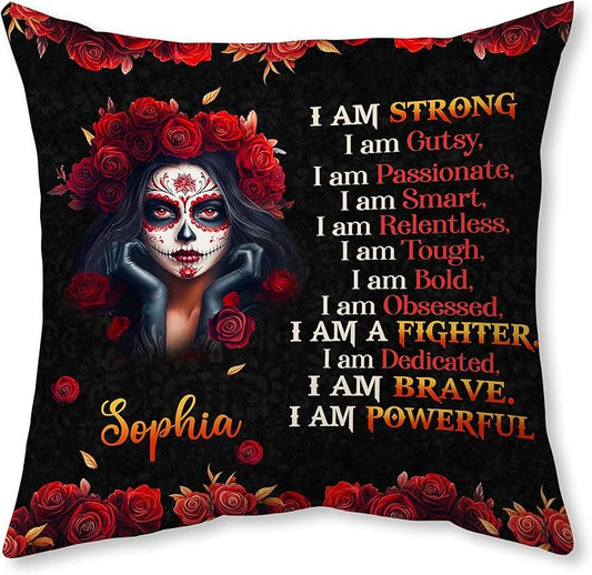 Hyturtle Personalized Sugar Skull Pillow - Floral Skull Gifts for Women - Inspirational Gift for Skeleton Lover - Skull Gifts - Skull Pillow for Sofa Decor - Custom Pillow with Insert Home Decoration