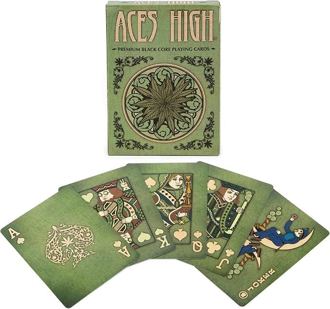 Brybelly Aces High Premium Green Playing Cards, Black Core, Plastic-Coated, Poker Wide Size, Standard Index