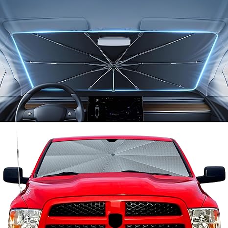 Autorder Windshield Sun Shade Umbrella for 2011-2018 Dodge RAM 1500 Accessories,Upgraded Ice Crystal Material,Easy Setup Umbrella Sunshade for Car Windshield,100% Sun Blocking