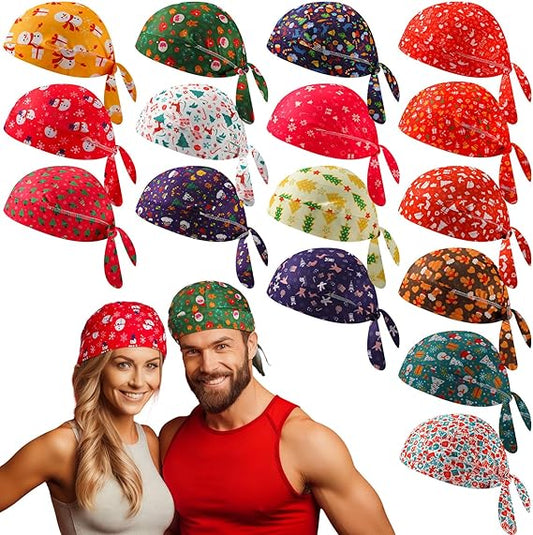 JaGely 16 Pack Do Rag Caps for Women Christmas Beanie Satin Durag Oversized Bandana Chemo Cap Cancer Headwear Helmet Liner Wicking Skull Rag Head Wraps for Men Women Xmas Multicolor