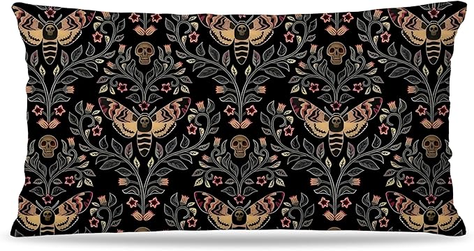 Vintage Moody Death Head Moth Pillow Covers 12x20 Double-Sided, Witchy Home Room Decor, Moody Dark Academia Skull Moth Decorative Throw Pillow Covers for Home Bedroom Living Room