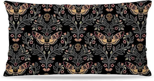 Vintage Moody Death Head Moth Pillow Covers 12x20 Double-Sided, Witchy Home Room Decor, Moody Dark Academia Skull Moth Decorative Throw Pillow Covers for Home Bedroom Living Room