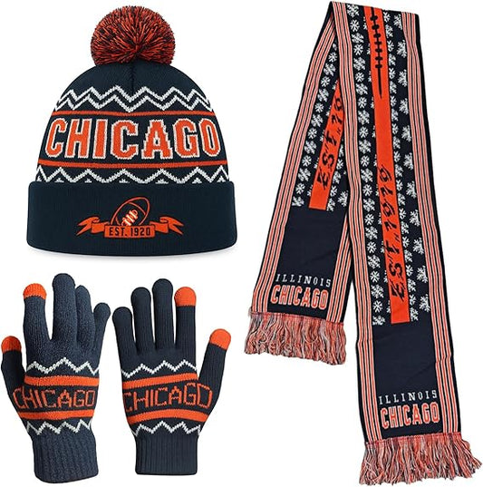 Vintage Classic Skull Cap Beanie Hat with Warm Gloves and ‌Extended Scarf Cuffed Winter Hat Knit Comes