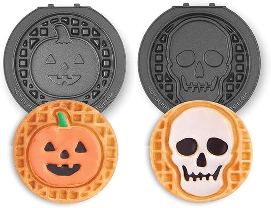 DASH Multimaker Mini System Two 4” Nonstick Removable Waffle Plates (Skull & Jack-O-Lantern) - 2Pc Plate Pack for Waffle Iron & Griddle, Compatible with Dash MultiMaker Mini System, Nonstick Surface