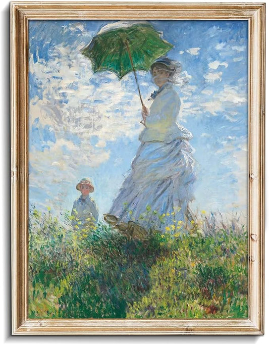 uniro Claude Monet Wall Art Woman With A Parasol Madame Monet And Her Son Vintage Canvas Prints Wall Art of Claude Monet Famous Classic Oil Paintings Reproduction People Landscape Pictures Artwork- 8"x10" Unframed