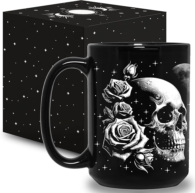 Skull Mug 15oz Goth Gift for Women - Halloween Mugs Witch Gifts for Women Skull Gifts for Men Unique - Gothic Coffee Mug - Witch, Goth Decor Halloween Cup With Skulls Cup Gothic Gift for Men, Dad, Mom