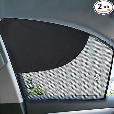 Front Window Sun Shade, 2 Pack Half Blackout & Half See-Through Magnetic Car Side Window Sunshades with Fixed Suction Cup, Car Window Curtain UV Protection for Driver