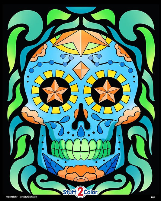 Sugar Skull Diamond - Fuzzy Coloring Poster - All Ages Coloring for Kids, Toddlers, Teens, and Adults (Great for Arts and Crafts Coloring Time, After School, or as a Family Activity) Calavera