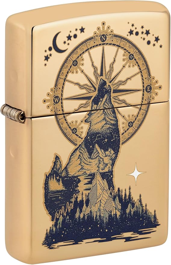 Zippo Lighter: Howling Wolf - High Polish Brass 81640