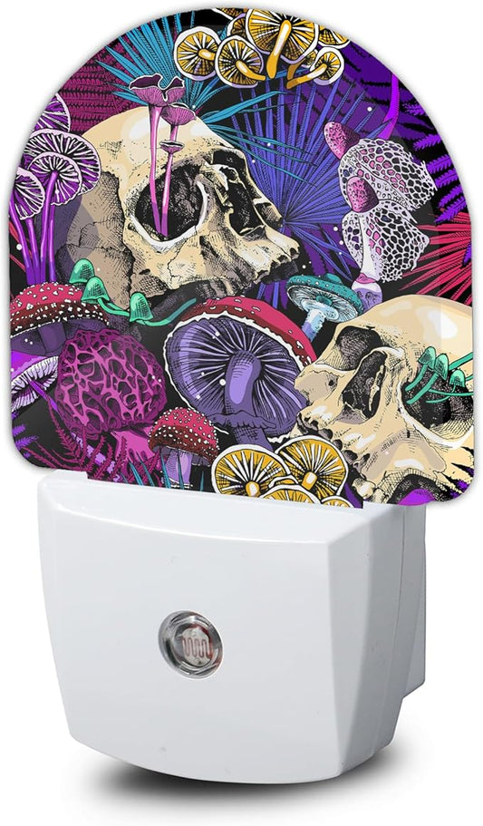 Purple Skeleton Skulls Night Light, Night Light Plug into Wall with Dusk to Dawn Sensor, LED Lamp Energy Saving Lights for Men Women Boys Girls,Lamp for Bedroom Bathroom Hallway