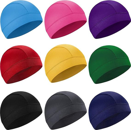 SATINIOR 9 Pieces Cooling Skull Caps Helmet Liner Sweat Beanie Cap Wicking Cycling Running Hat for Men and Women Sports