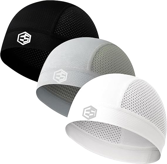 3Pcs Breathable Mesh Skull Caps for Men Women, Quick Dry Lightweight Sweat Helmet Liner, Hair Cooling Cap