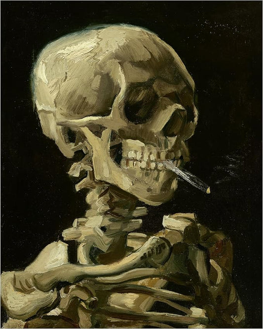 AMERICAN LUXURY GIFTS Van Gogh Skull with Burning Cigarette - Vintage Gothic Oil Painting Wall Art - Halloween Decor Goth Room Art - 8x10 Unframed Print