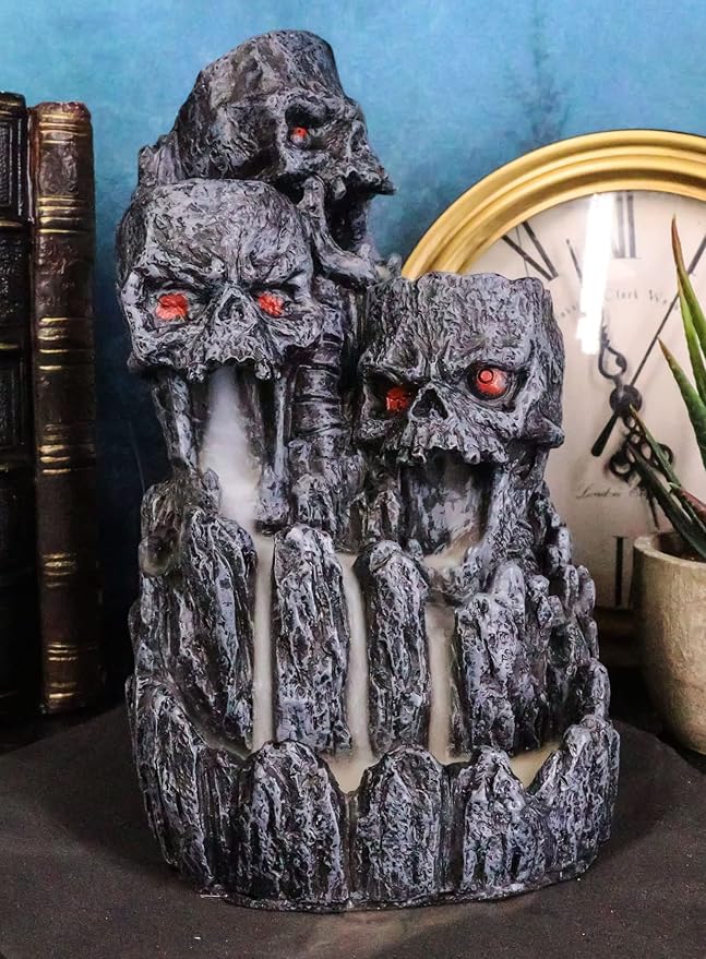 Ebros Gothic Three Screaming Skull Death Mountain Cave Backflow Incense Burner Aroma Figurine Trio Skulls Cliff Rock Mountains Decorative Accent Statue As Ossuary Macabre Halloween Decor