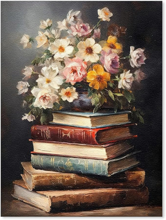 Floral Book Canvas Wall Art Botanical Flower Oil Painting Poster Vintage Antique Aesthetic Prints for Gallery Living Room Wall Decor 12X16 inch Unframed