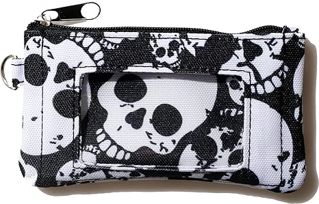 DQL small wristlet wallets credit card holder for women keychain pouch small black wallet for women (Skull Black)