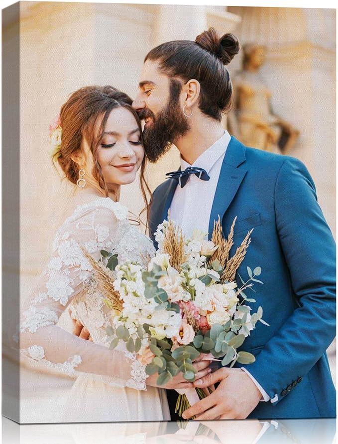 Custom Canvas Prints With Your Photos, Personalized Pictures Prints, Customized Canvas Wall Art Poster Gifts For Wedding Couple Family Mom Dad Women Men BFF Ideal For Home Decor Picture Frame 8x10