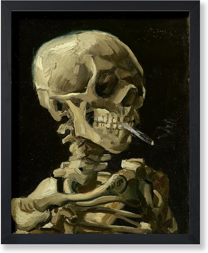 Poster Master Vintage Van Gogh Poster - Retro Skull of a Skeleton with Burning Cigarette Print - Skeleton Art - Gift for Men, Women - Decor for Bedroom, Living Room, Office - 8x10 UNFRAMED Wall Art