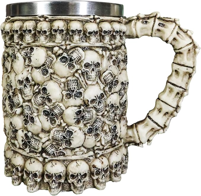 Ebros Large Ossuary Heaps of Skulls And Bones Graveyard Mug Beer Stein Tankard Coffee Cup For Drinking 14oz Alchemy Macabre Wizards And Druids Myths And Legends Themed Novelty