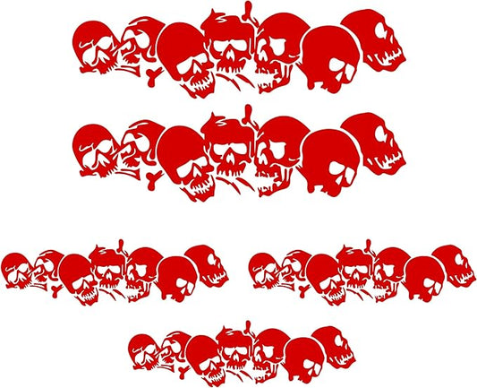 Skull Skeleton Sticker Pack of 5 – Vinyl Death Skull Decals for Car, Truck, Laptop, Toolbox, Motorcycle, Helmet, Window, and Water Bottle – Weatherproof Peel and Stick Horror Punk Design (red)