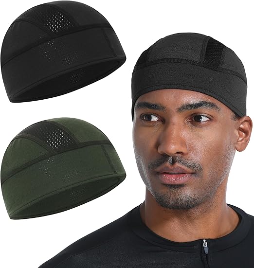 2 Pieces Skull Caps Helmet Liner for Men Women Cooling Cycling Hat Beanie for Running Fits Under Helmets