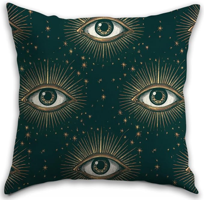 Gothic Floral Throw Pillow Cover, Darkly Elegant Floral Decorative Pillow Spooky Tiki Skull Flower Motif, Witchy Art Deco Pillowcase Cushion Cover for Bed Sofa Living Room (Green-EYES, 18x18inches)
