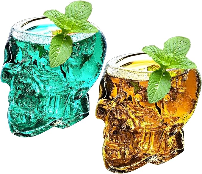 2 Pieces Halloween Skull Glass Wine Glass -12oz/350ml Unique Cocktail Glasses Funny Clear Skull Cup for Cocktail Margarita Whiskey Juice Holiday Decorations Gifts Or Themed Party