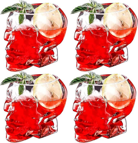 4 Pieces Halloween Skull Glass Wine Glass -12oz/350ml Unique Cocktail Glasses Funny Clear Skull Cup for Cocktail Margarita Whiskey Juice Holiday Decorations Gifts Or Themed Party
