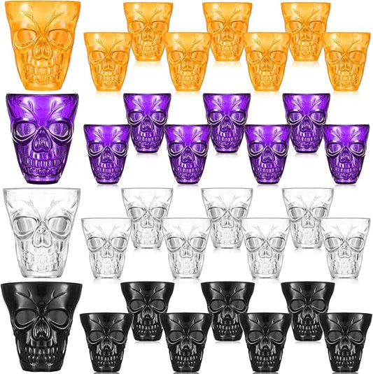 Honeydak Halloween Skull Party Favor Shot Glasses 1.86 oz/ 55 ml Unbreakable Skull Shot Cups Plastic Halloween Cups for Spirits Vodka Halloween Party Decoration Supplies (32)